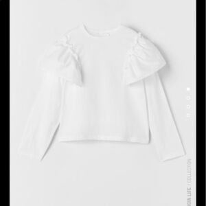 Zara White Ruffled Poplin Top